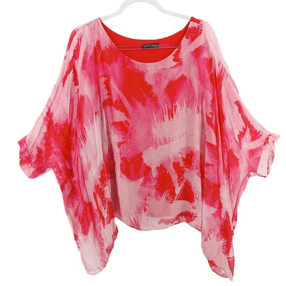 Made in Italy Silk Pink Marble Prink Kaftan Blouse Womens MD Vacation Resort - Picture 1 of 7
